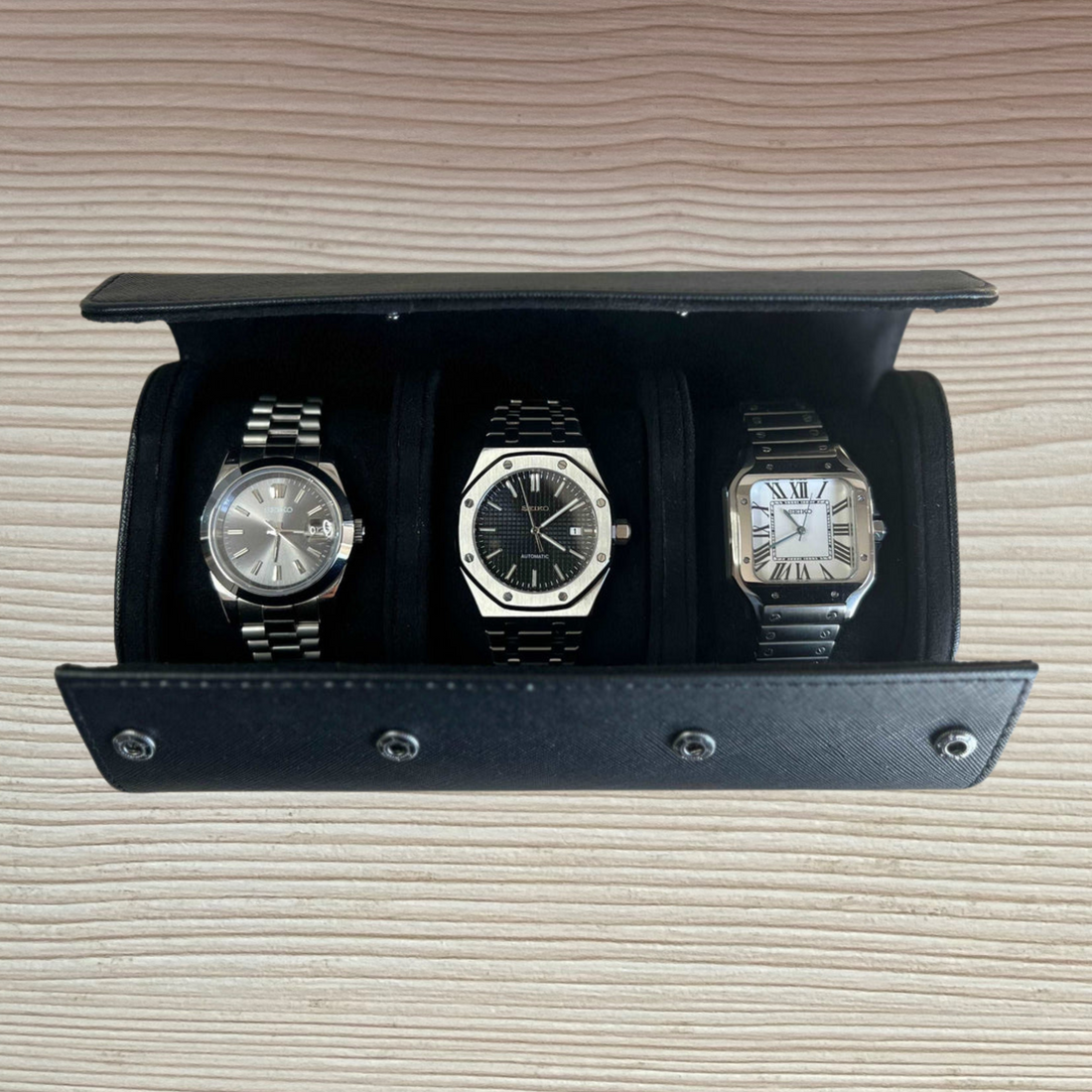 3 PIECE WATCH TRAVEL CASE SET (BLACK)